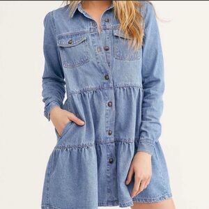 Free People tiered ruffle denim dress❤️❤️❤️❤️